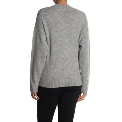 Wayf Tie Front Waist Mock Neck Pullover Sweater LARGE Light Grey NWT