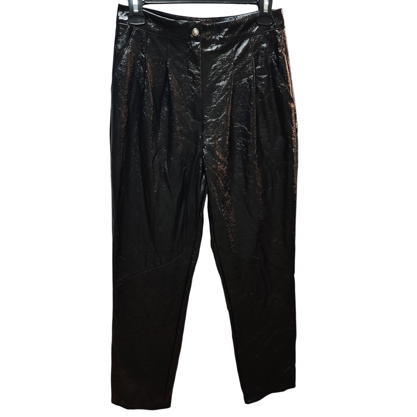 Topshop Black Faux shimmery Leather Pants High-Waisted Trousers Chic Edgy Style