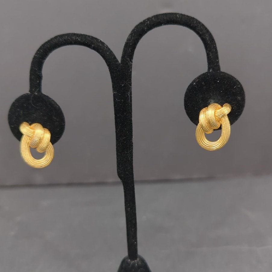 Vintage Gold Tone Textured Knot  Earrings Minimalist 1960s Pierced