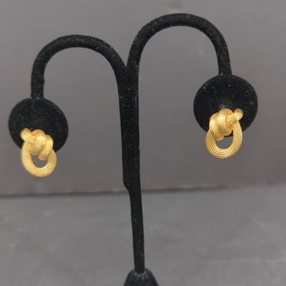 Vintage Gold Tone Textured Knot  Earrings Minimalist 1960s Pierced