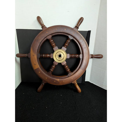 Vintage 20" wood and brass Ship Steering Wheel Fishing Boat Nautical Beach Deocr