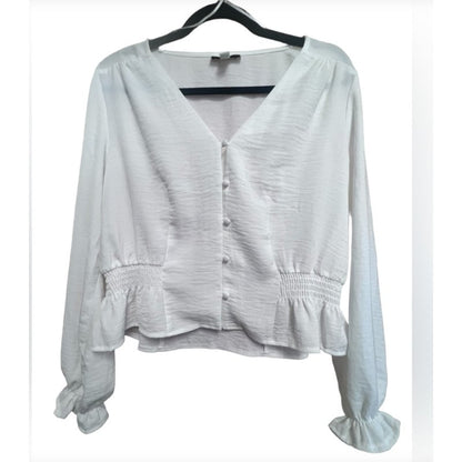 Topshop White blouse Peasant Crop Top Size 4 NWT Ruffle Neckline Puff Sleeve NEW