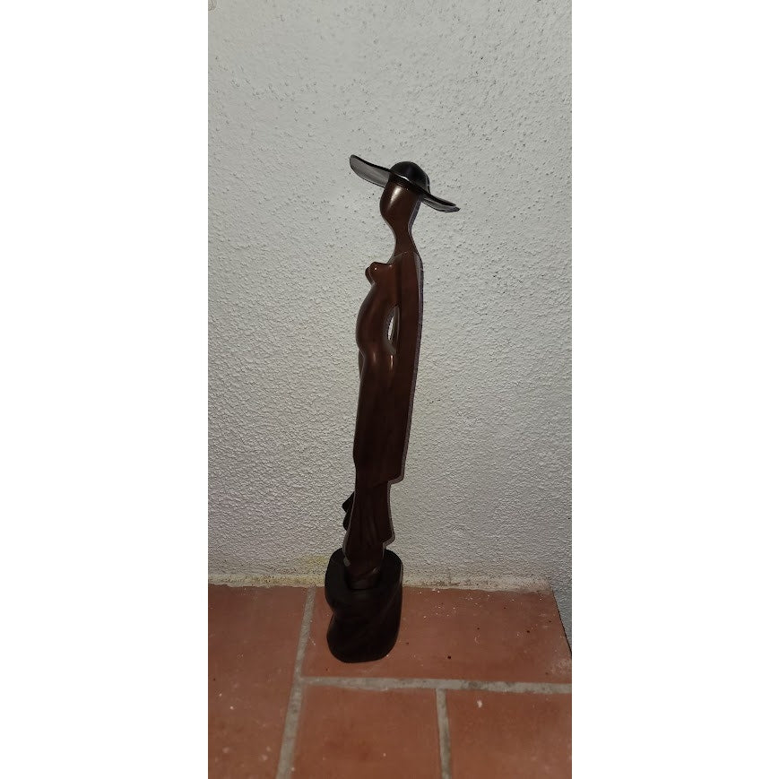 Hand Carved Tall 2 piece Woman in Hat FASHION Statue Wood 19"