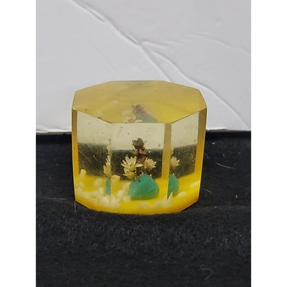 Vintage Facet Lucite Paperweight w/ Flowers Shell Inside