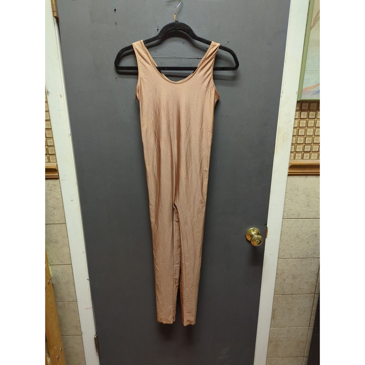 Vintage Metallic Champagne Gold Spandex Unitard Catsuit Ballet Dancewear Small