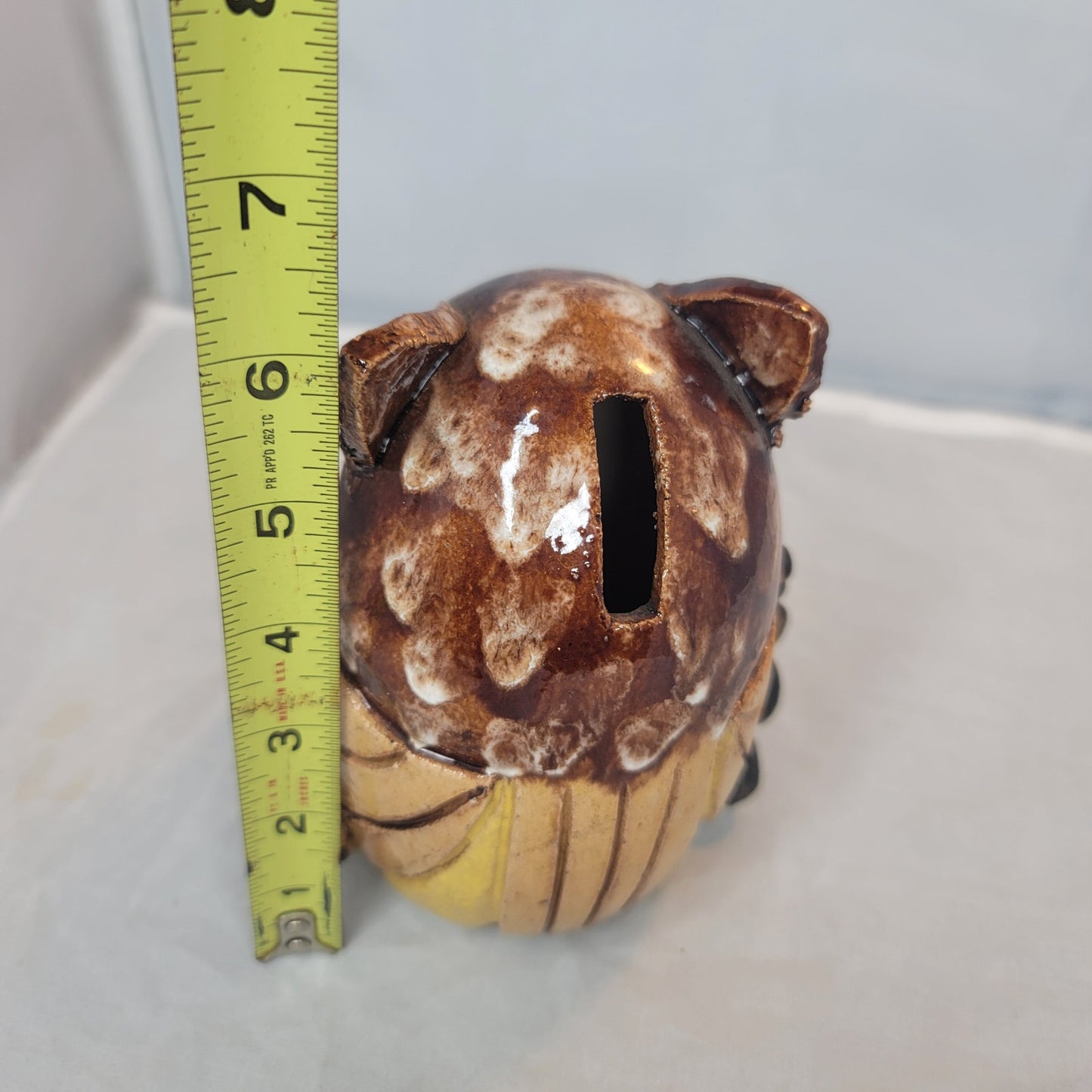 Handmade pottery owl bank big eyes textured cork bottom