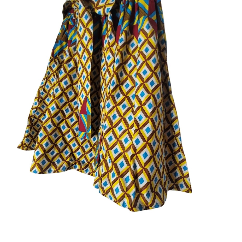NF Cotton Geometric Print Pleated Midi Skirt One Size African boho