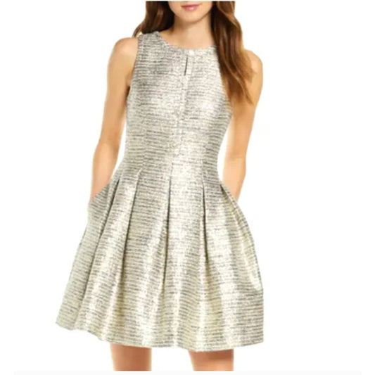 Vince Camuto Metalic Gold/Navy Sleeveless Cocktail Dress Size 14 party NEW $188