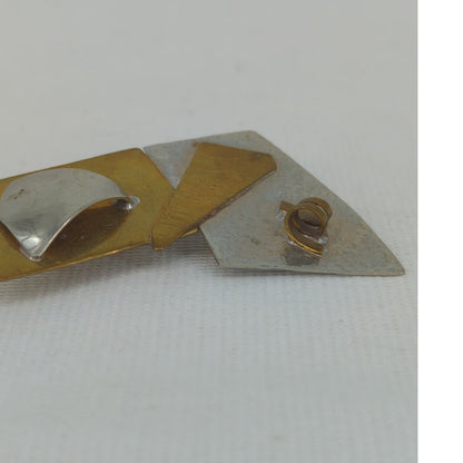 Handmade Brutalist Brooch Pin Mixed Metal Copper Silvertone