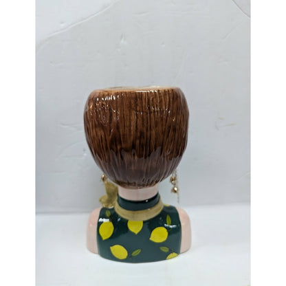 Large Ceramic Fruit lady headvase planter Multi 9" tall LEMON LUSH spectacles