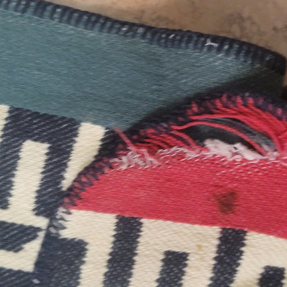 Large Vintage Southwestern Tribal Blanket 70x78 MCM Boho Regency Red Green