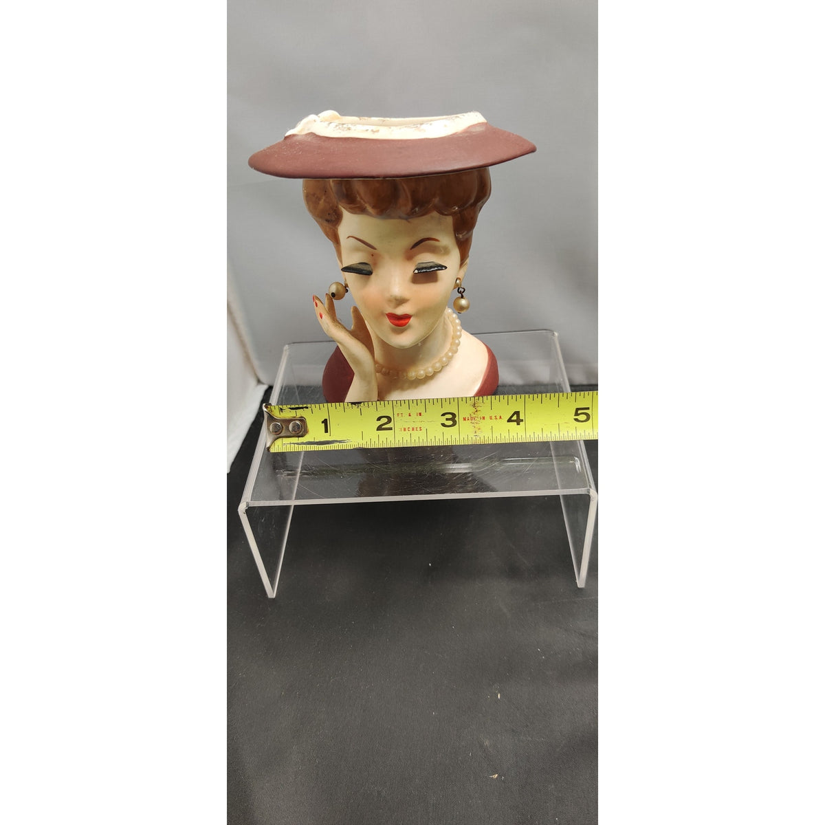 Retro Burgundy Lady Headvase Planter MCM Kitsch Glamour Ceramic Vase Home Decor