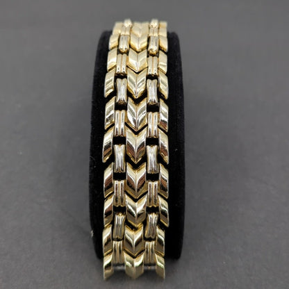 Vintage Fashion BRACELET 7" Textured Gold-Tone Chunky Chevron Link MobWife