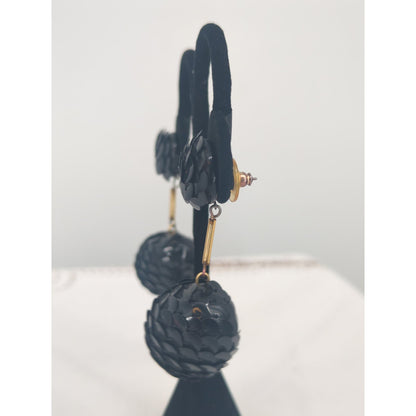 Vintage Black Rose Faceted Ball Dangle Drop Earrings Retro Gothic Chic