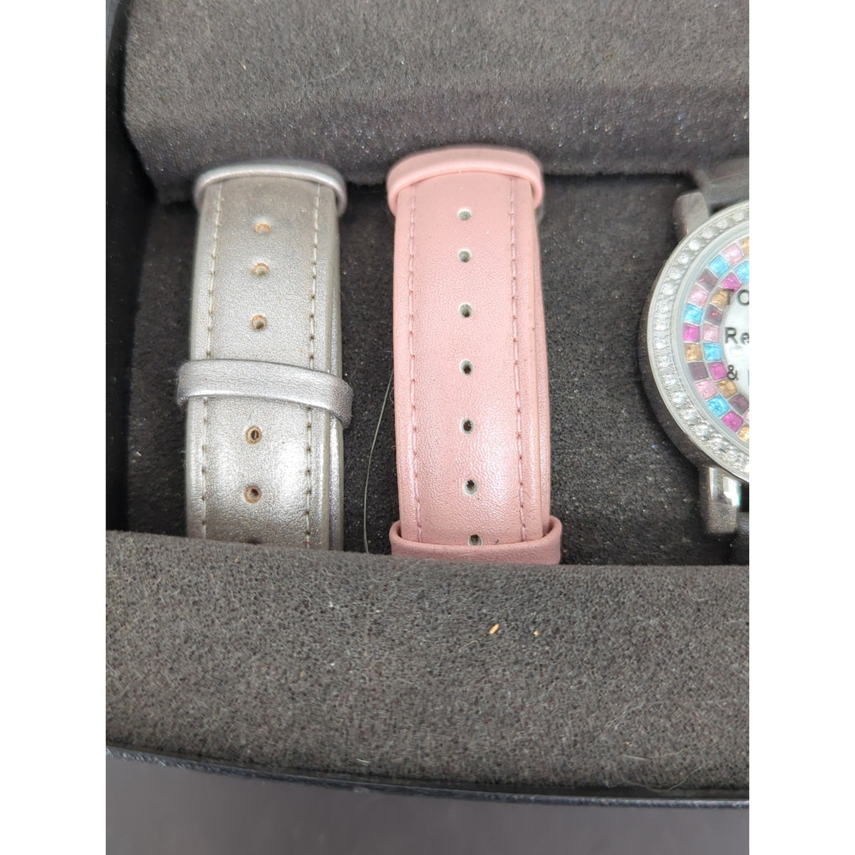 Women Interchangeable Watch Set Rainbow Crystal Bezel 5 Colorful Straps Gift Box