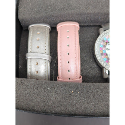 Women Interchangeable Watch Set Rainbow Crystal Bezel 5 Colorful Straps Gift Box