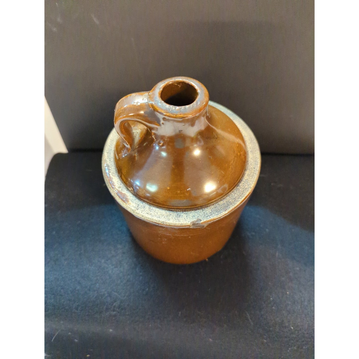 Vintage Stoneware Moonshine Whiskey Jug Brown Glaze Antique Country Cabin Crock