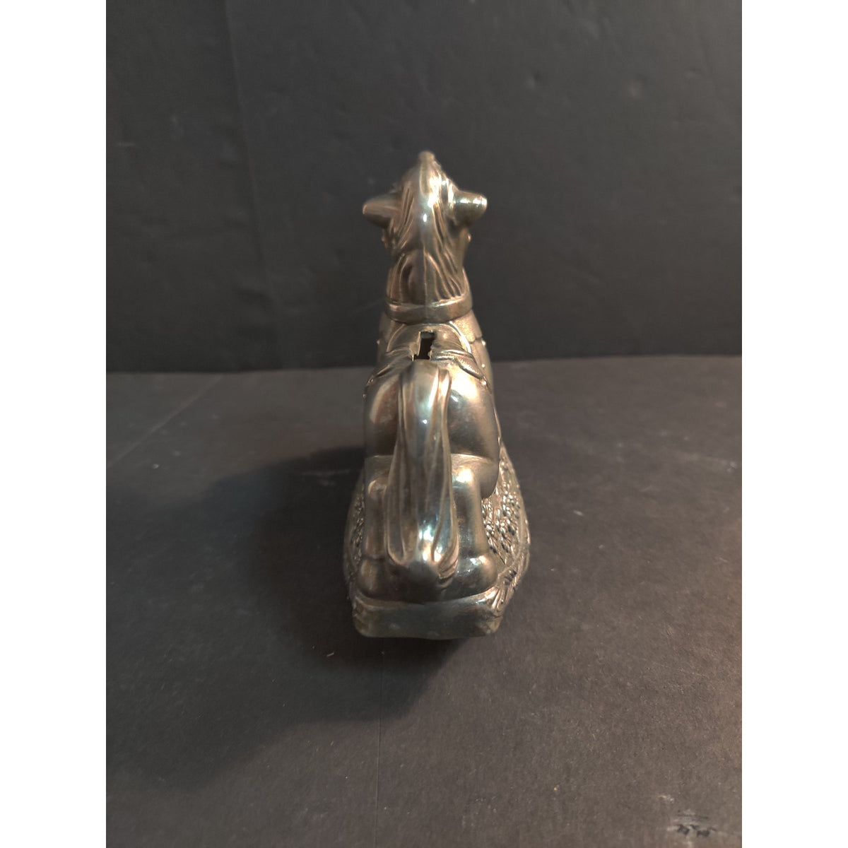 Vintage Metal Rocking Horse Figurine Piggy Bank Missing Stopper