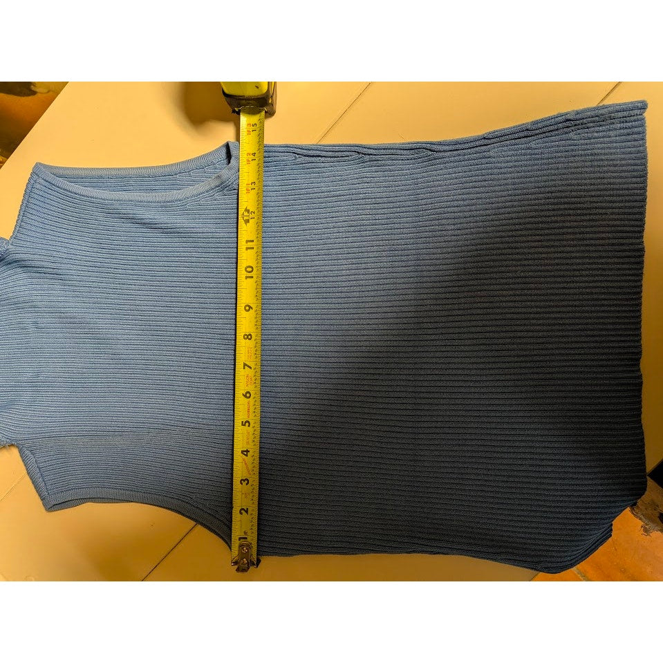 Preston & York Blue Ribbed Sleeveless Sweater Top Size Medium faux collar