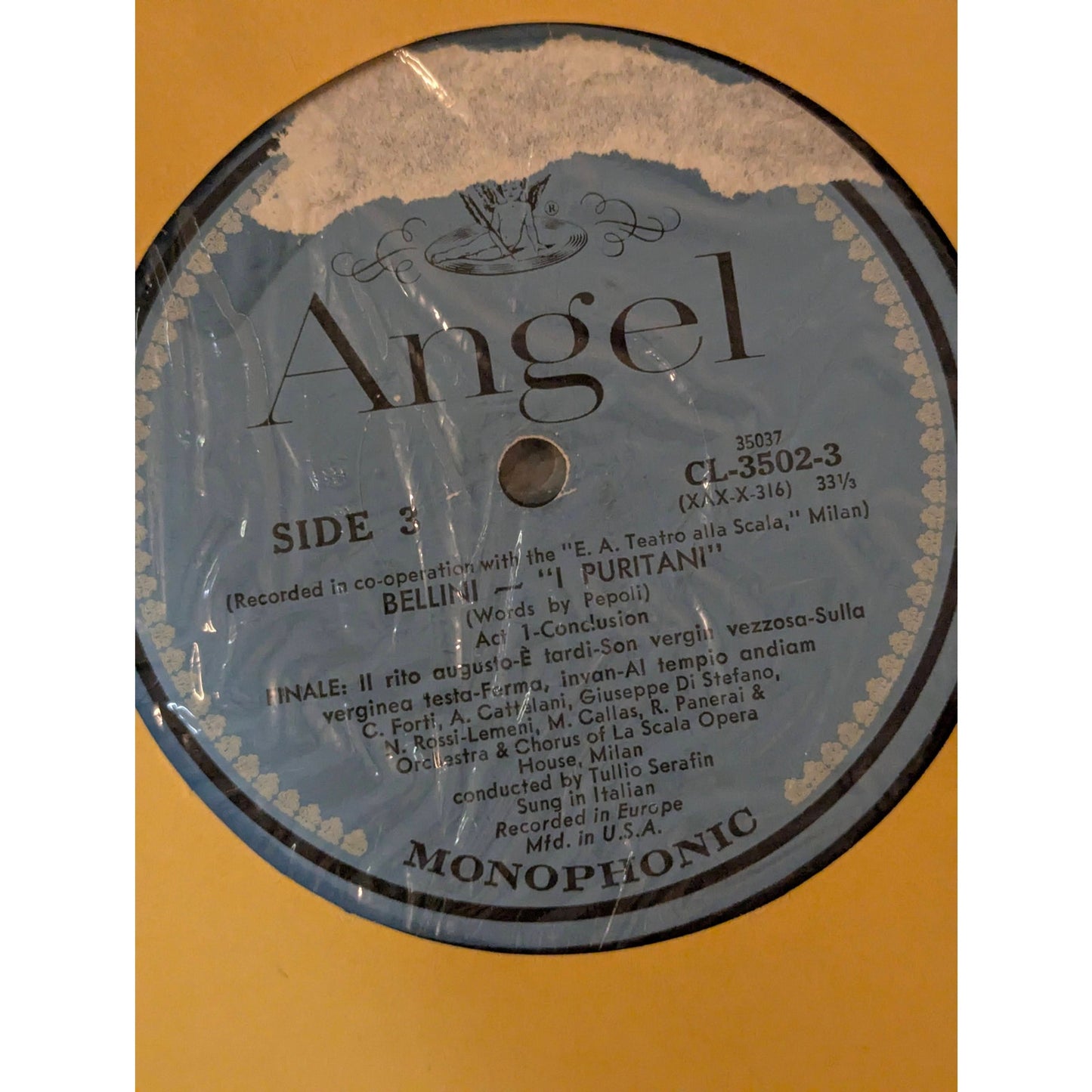 Vintage Bellini I Puritani Callas Di Stefano Angel CL-3502 Mono 3-LP Box Set