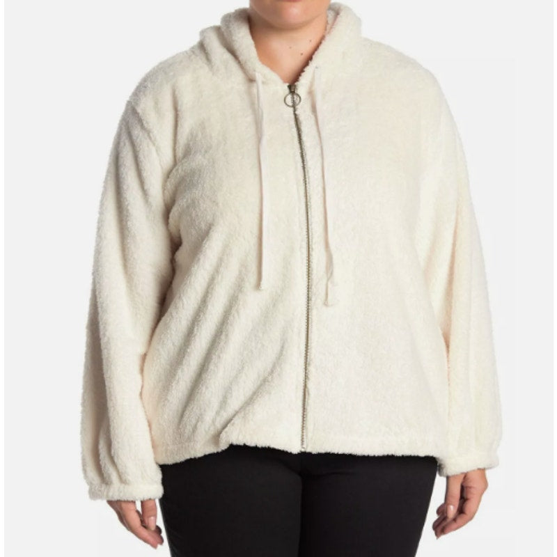 Bobeau pockets Ivory Faux Fur Front Zip Ultra Plush Soft Hoodie XS Jacket NEW