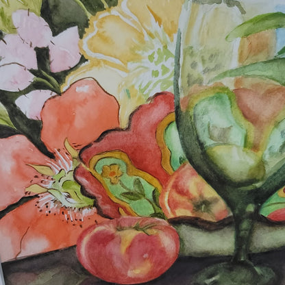 Still Life Under Glass Framed Watercolor Sherry Allen Tallahassee 21.6" x 19"