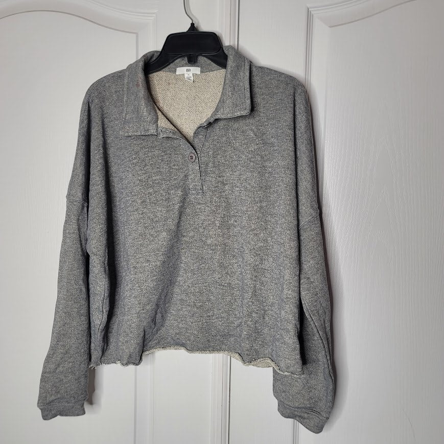NEW BP. Medium Gray Pullover Sweatshirt collared Long Sleeve Casual Cropped