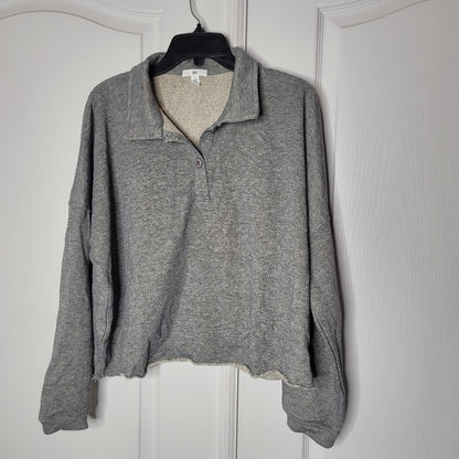 NEW BP. Medium Gray Pullover Sweatshirt collared Long Sleeve Casual Cropped