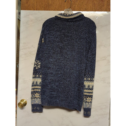 Liz & Me Blue Fair Isle Snowflake Beaded Zip-Front Cardigan Sweater 0X Plus