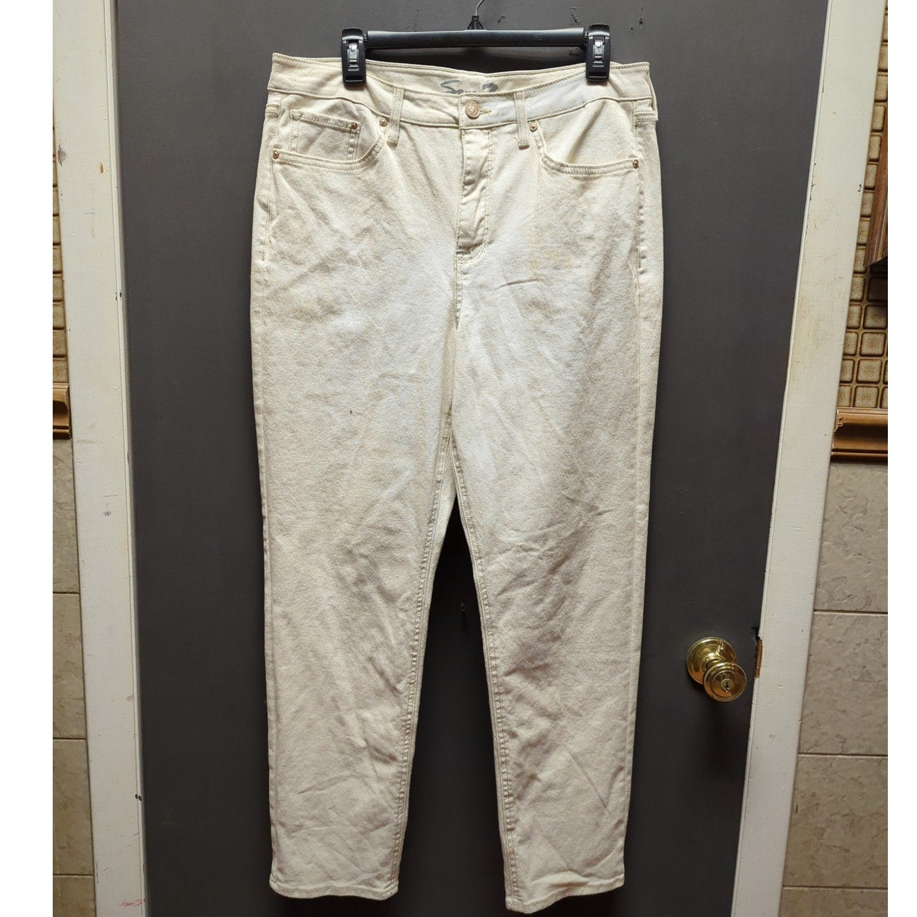 Seven7 Off-White High Rise Slim Straight Jeans Minimalist Aesthetic Size 12