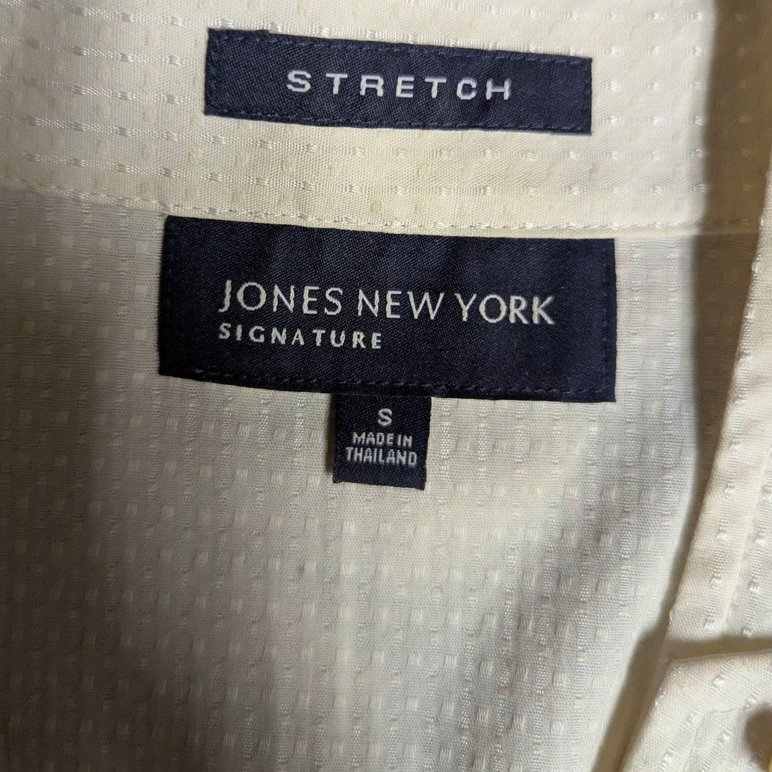 Jones New York Cream Textured Old Money Gold Button Y2K Peplum Blouse Small
