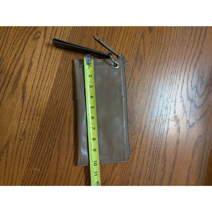 Vintage Hobo International Taupe Leather Grommet Wristlet Clutch Wallet