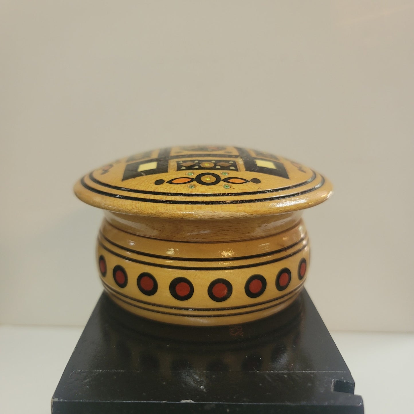Handcrafted Wooden Jewelry Box w/ lid Handmade Mosaic Box round wooden jewelry