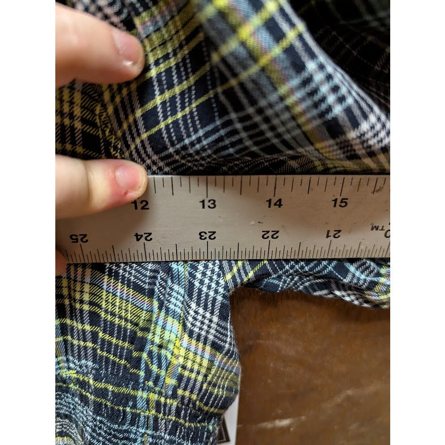 NEW BP Womens Smock Crop Top Green Size Medium Plaid Square Neck Puff Sleeve