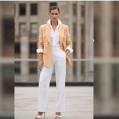 Lauren by Ralph Lauren Vintage Peach 100% Linen Double Breasted Blazer Small