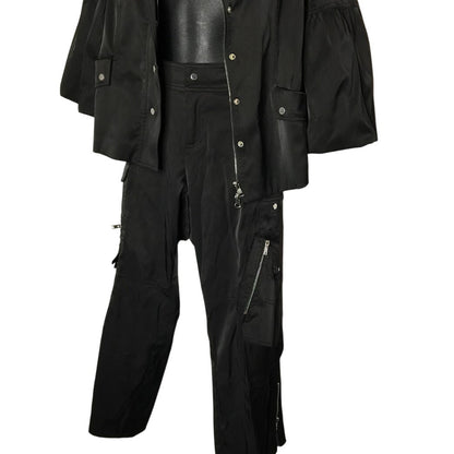 Cache 2pc Set Full Zip Cropped Jacket Flare Sleeves Black Medium Pants Multi zip