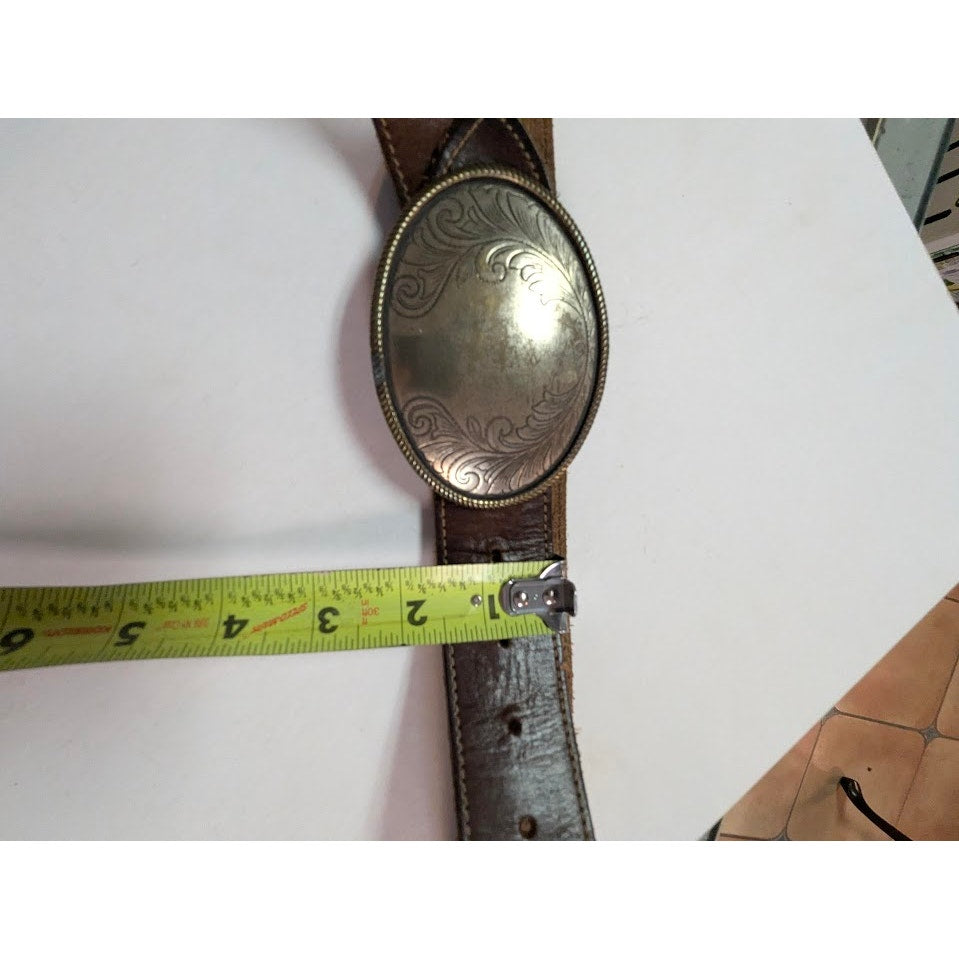 Old Navy Vintage Brown Leather Belt Oval Metal Buckle Boho Western Y2K Size 32