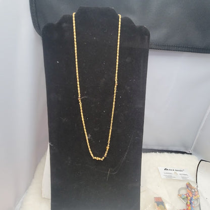 Vintage Gold Tone Link Necklace with Beaded Tiger Eye Accents Mid-Century