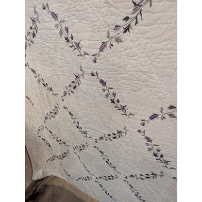 Queen Cotton Quilt 84” X 88” Purple & Green Floral Lightweight