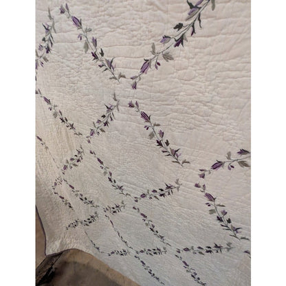 Queen Cotton Quilt 84” X 88” Purple & Green Floral Lightweight