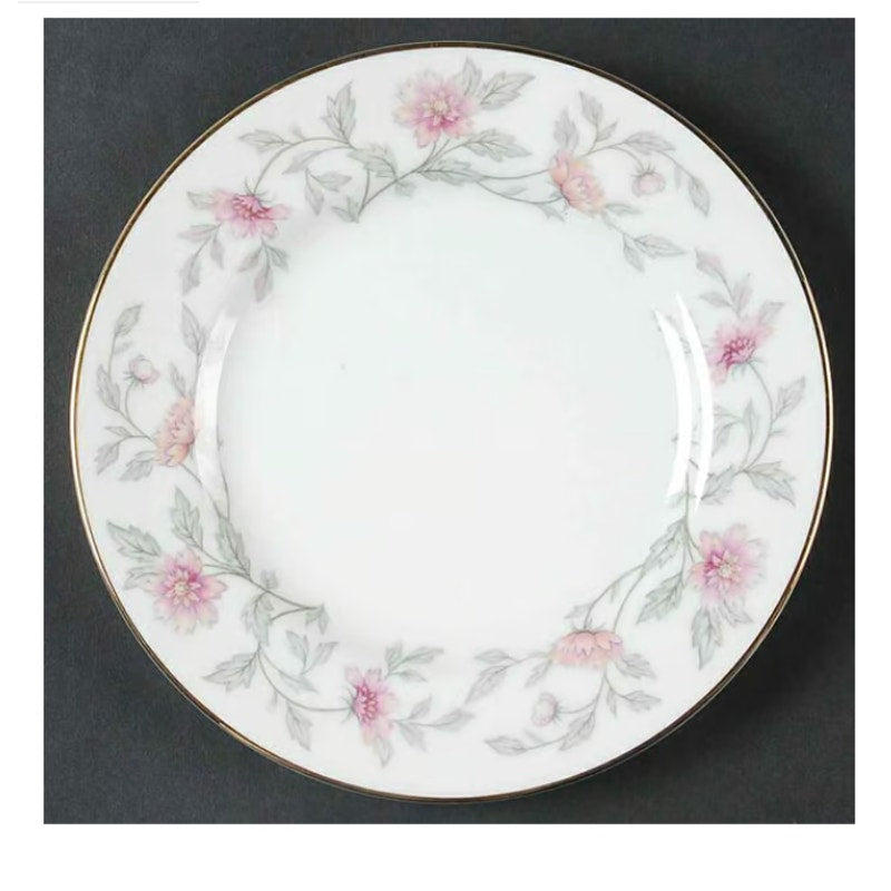 Bread & Butter Plate Shalimar by Valmont Pink Flower gray Stems 6 1/2"