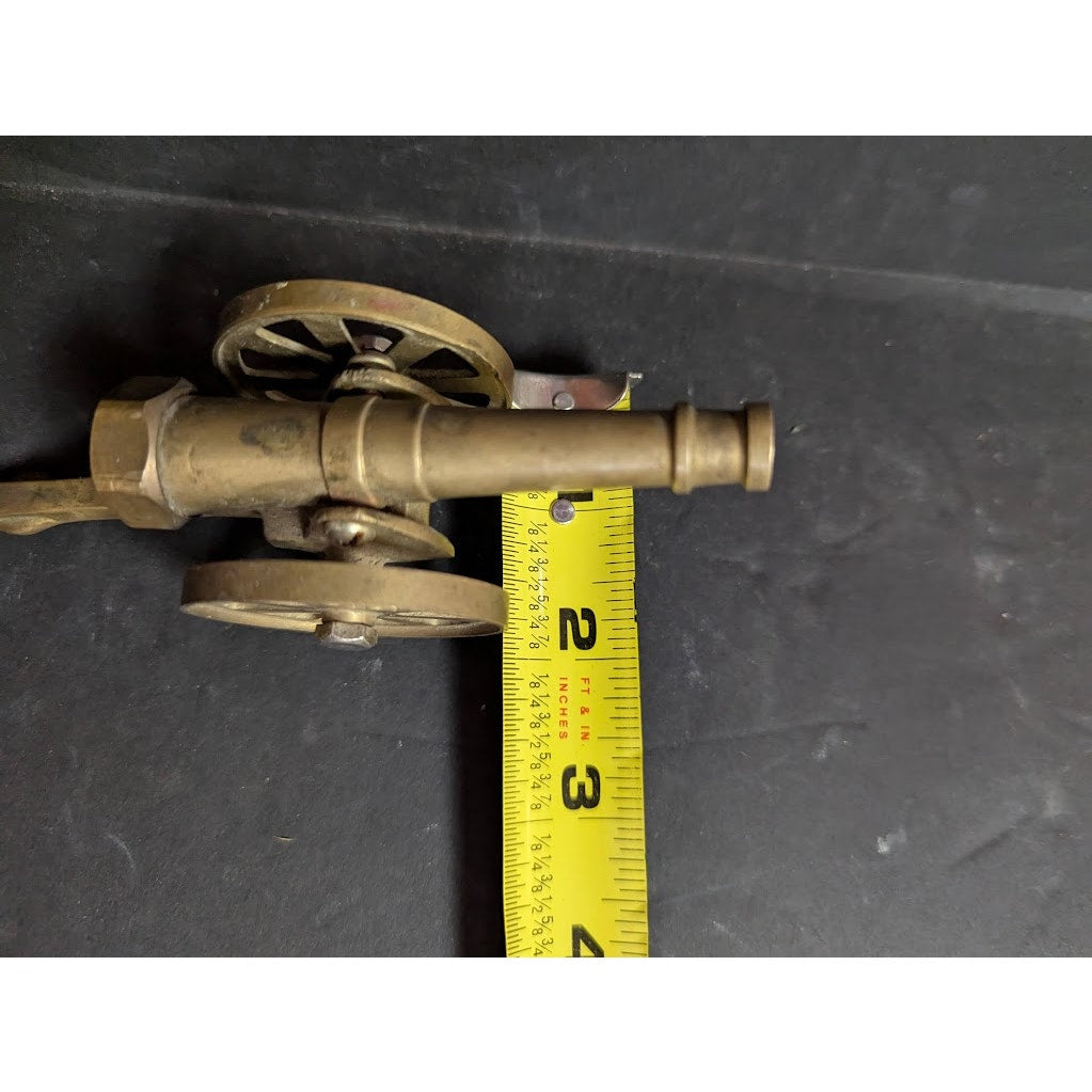 Vintage Parker Brass Toy Cannon Wheels Battlefield Pull behind HEAVY Miniature