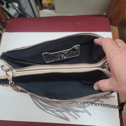 TOPSHOP BOHO Faux snakeskin Fringe Metal Chain Crossbody Bag clutch