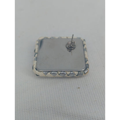 Vintage Woven Pattern Diamond Post Earrings Cream Silver Retro Chic