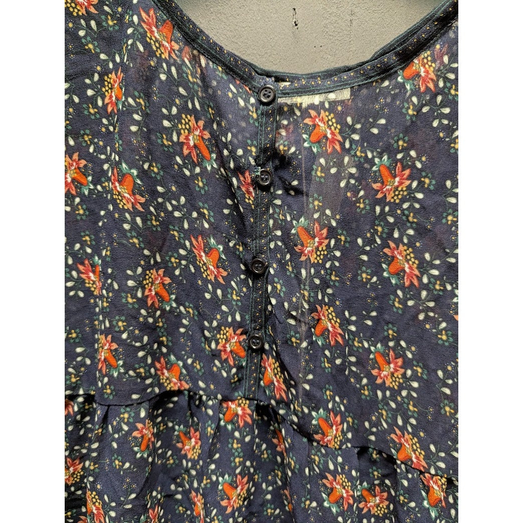 Max Studio Size XL womens sheer long sleeve blouse top shirt blue rust