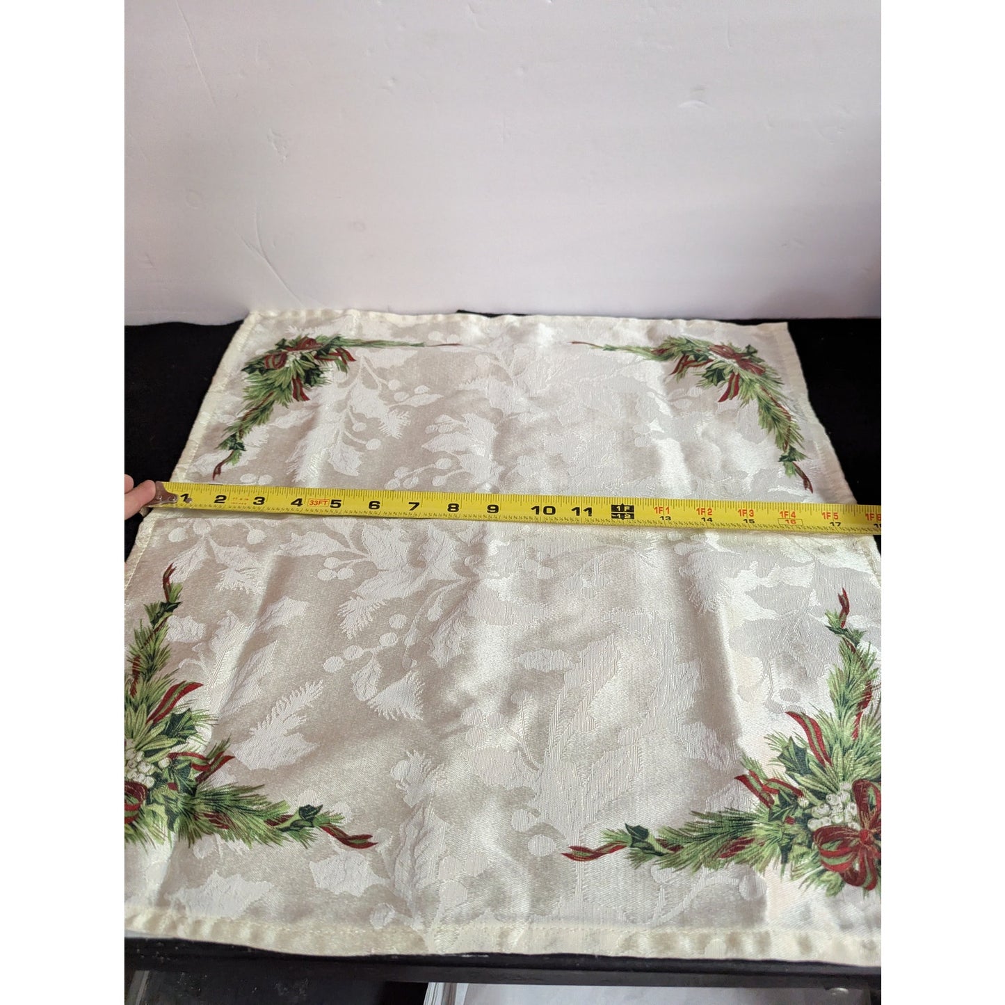 Vintage Set of 8 Christmas Holly Jacquard Cloth Napkin Tea Towel 18x18