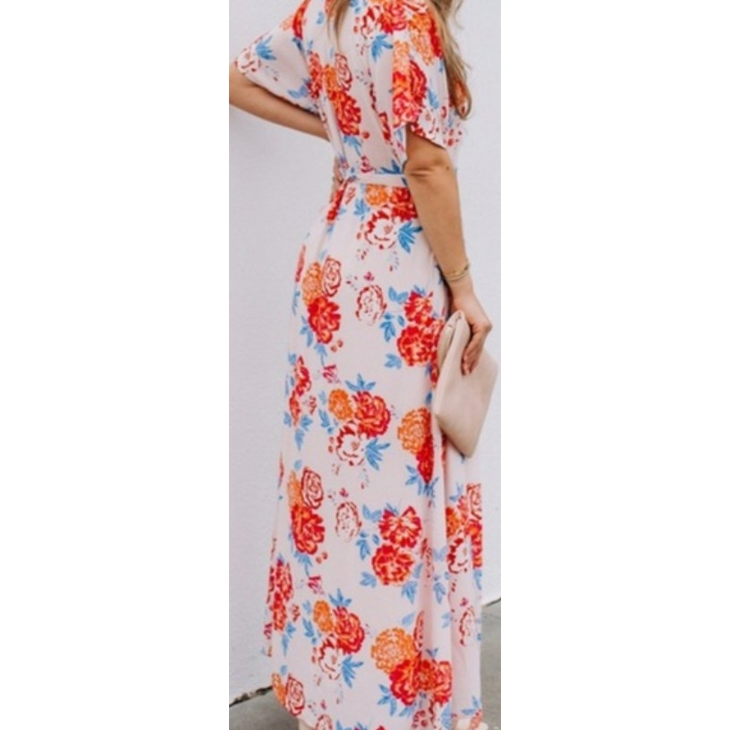 NWT Collective Concepts Floral Print Wrap Maxi Dress in Pink/Coral Size Large