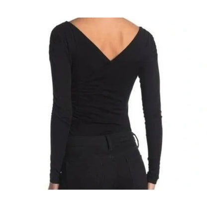 Abound Double V-Neck Surplice Wrap Pull On Bodysuit Size Large in Black NWT