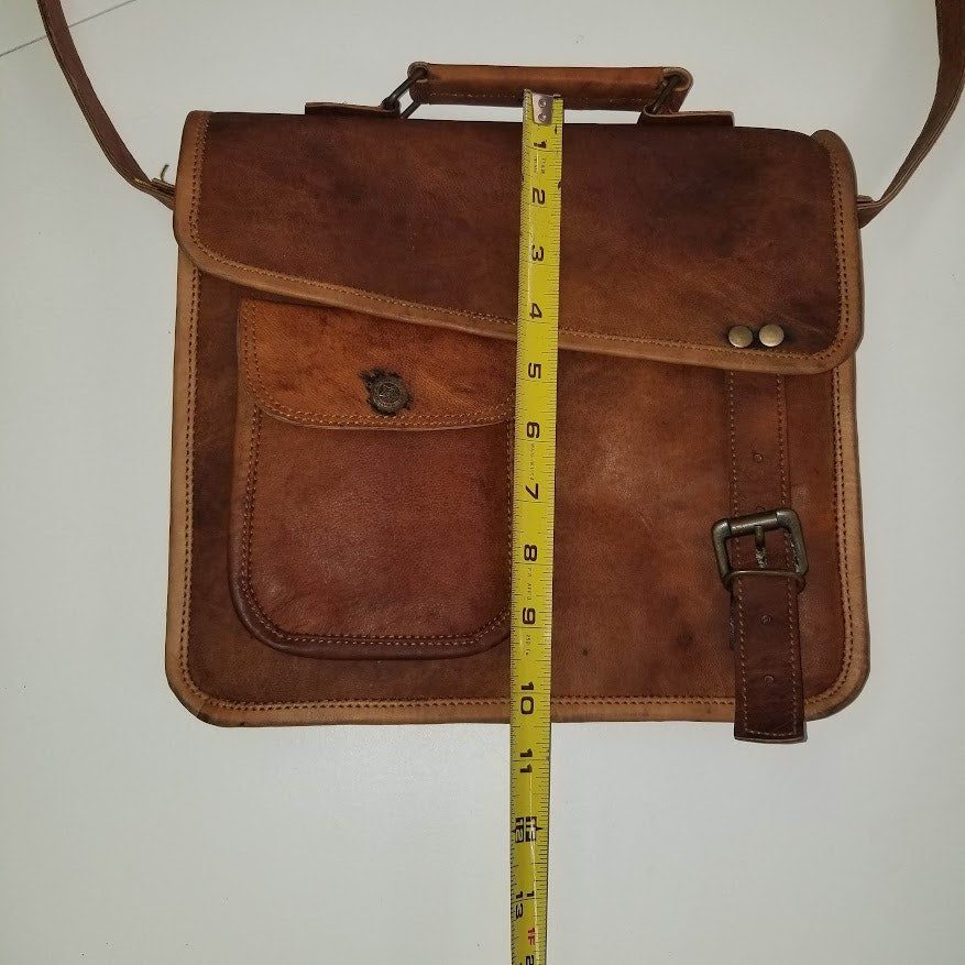 Handmade leather Purse bag crossbody camel front flap adjust top handle Satchel