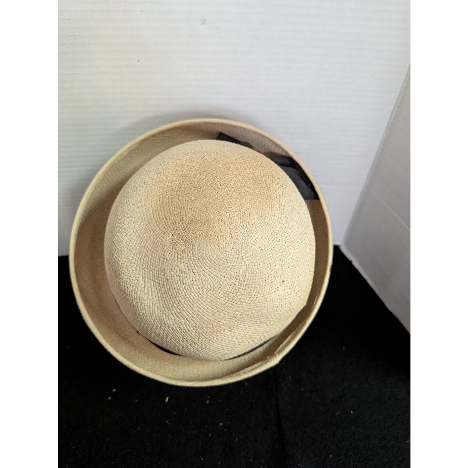 Imported Genuine Panama straw Vintage ladies HAT 40's 50's Breton roller ribbon